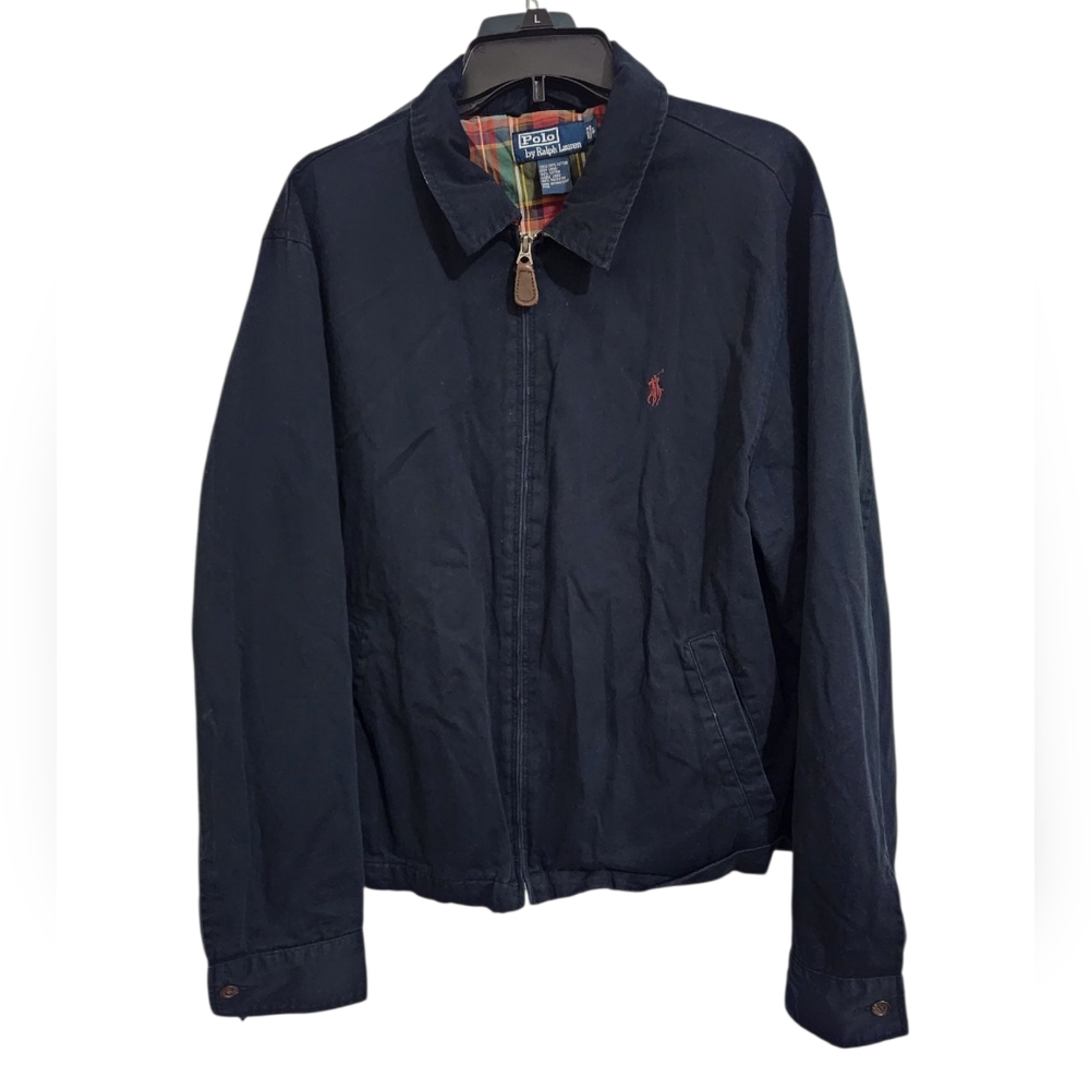 Vintage Polo Ralph Lauren Mens Bomber Jacket Zip Up Lined Navy Blue Size L